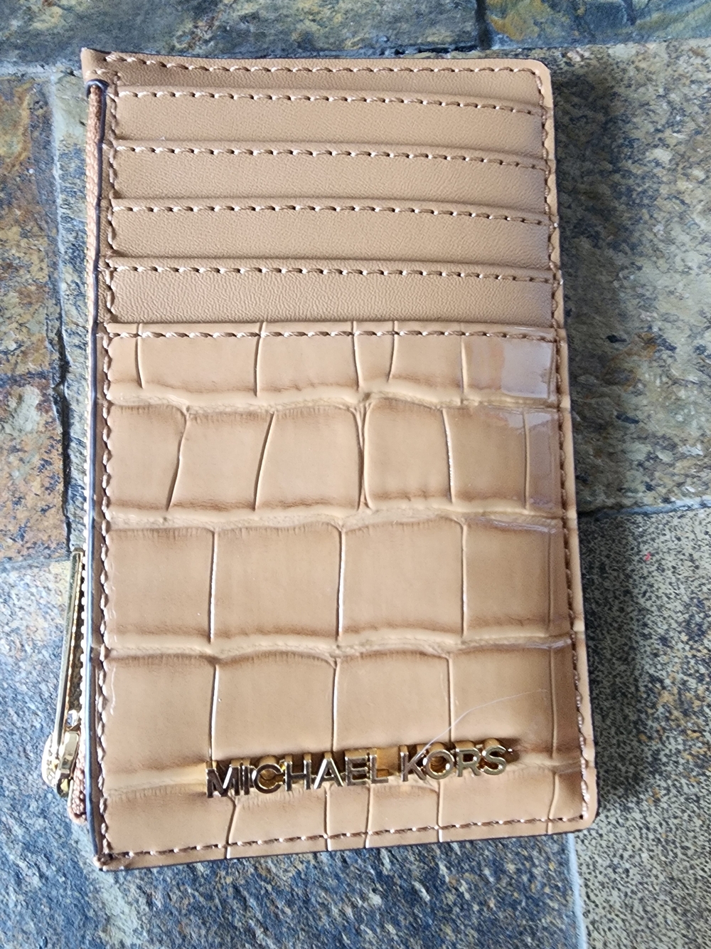 Michael Kors Jet Set Crocodile-Embossed Zip Card Case Wallet – In Color deer